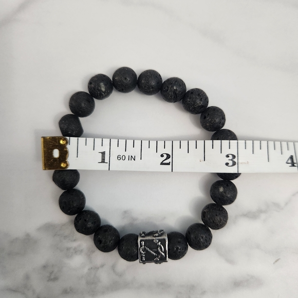 Men Lava Stone Bracelet with Anchor Black Beaded Bracelet with Silver Accent - Picture 7 of 7